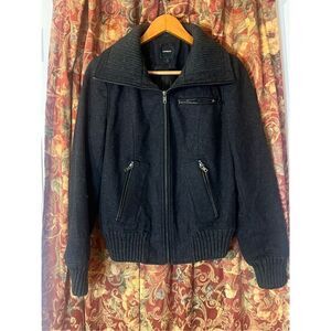 Express‎ Vintage Kowel  Neck Banded Gray Zip Front Jacket